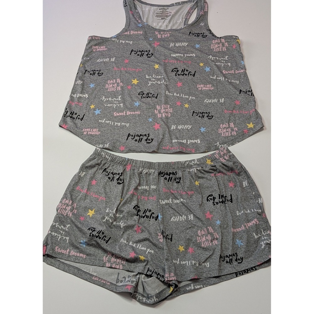 Joyspun Pajama Set Women Size M Gray Excellent Racerback Tank Shorts Star Print